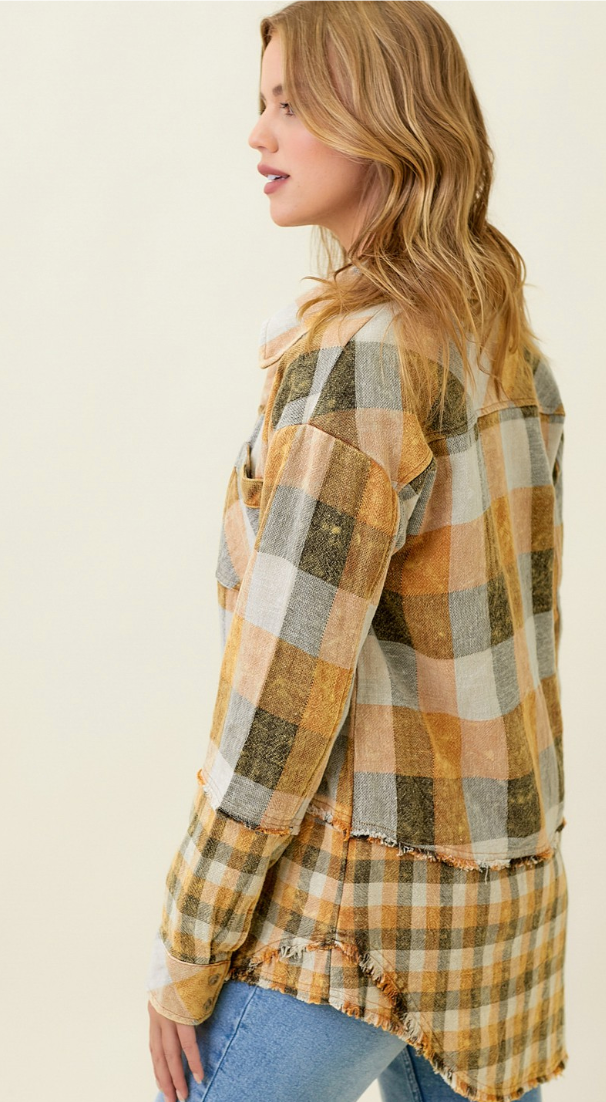 Checkered Hooded Button Up