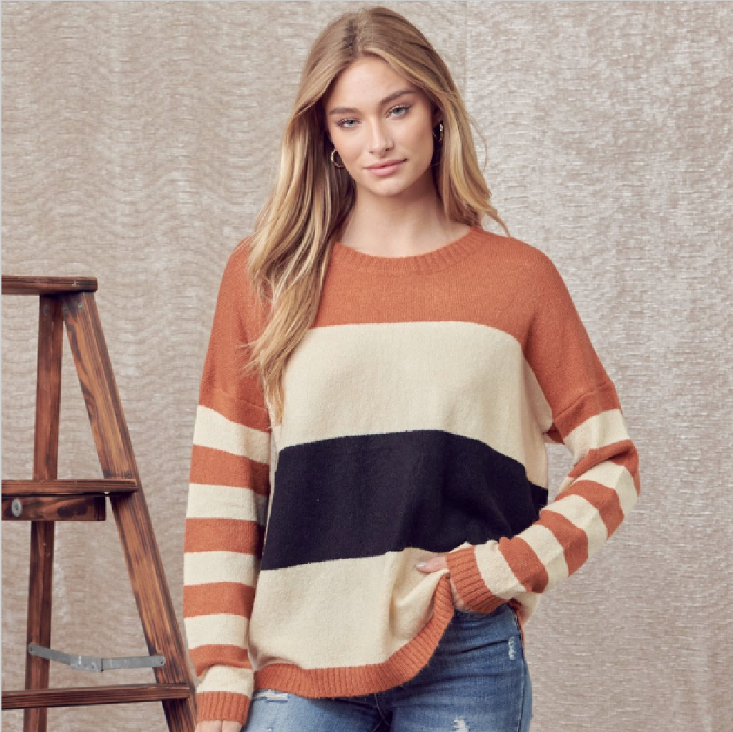 Color Block Sweater in Cognac