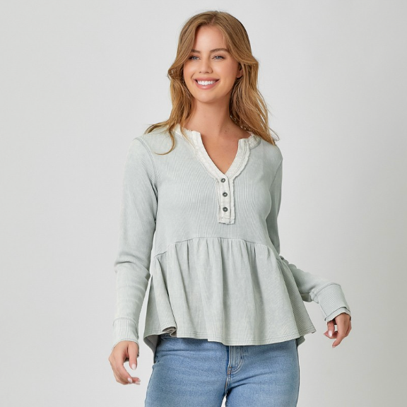 Washed Thermal Peplum Top