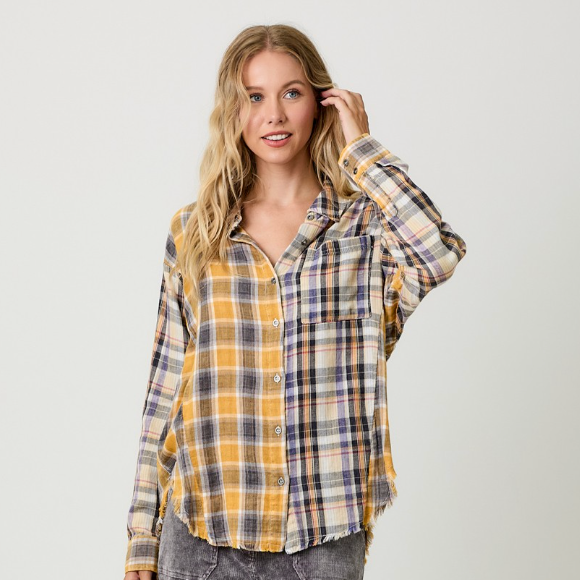 Washed Plaid Oversized Shirt