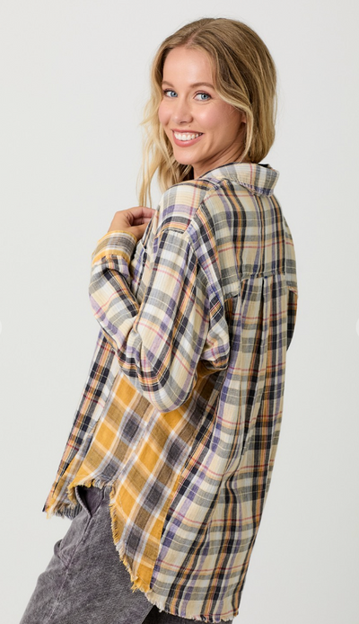 Washed Plaid Oversized Shirt