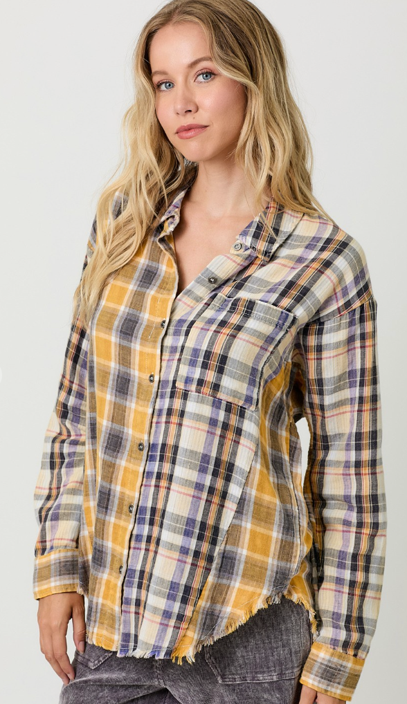 Washed Plaid Oversized Shirt