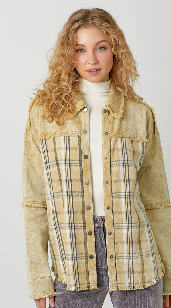 Washed Plaid Mix Jacket