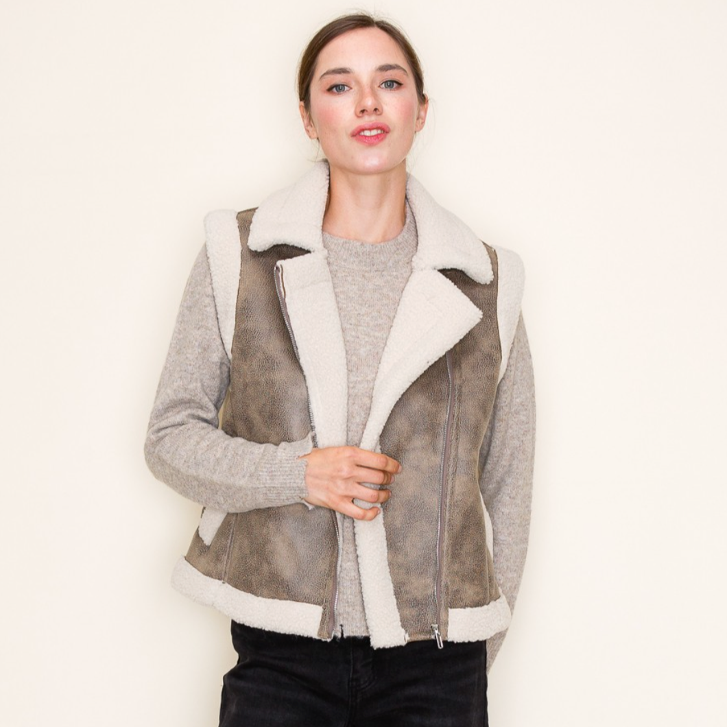 Faux Leather Sherpa Vest