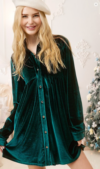 Soft Emerald Velvet Dress