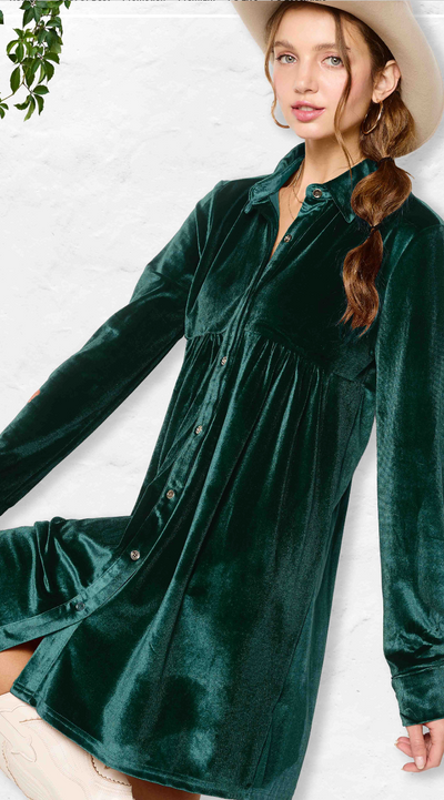 Soft Emerald Velvet Dress