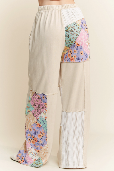 Mineral Washed Floral Waveknit Jacquard Boho Pants
