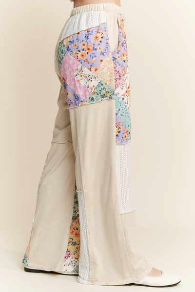 Mineral Washed Floral Waveknit Jacquard Boho Pants