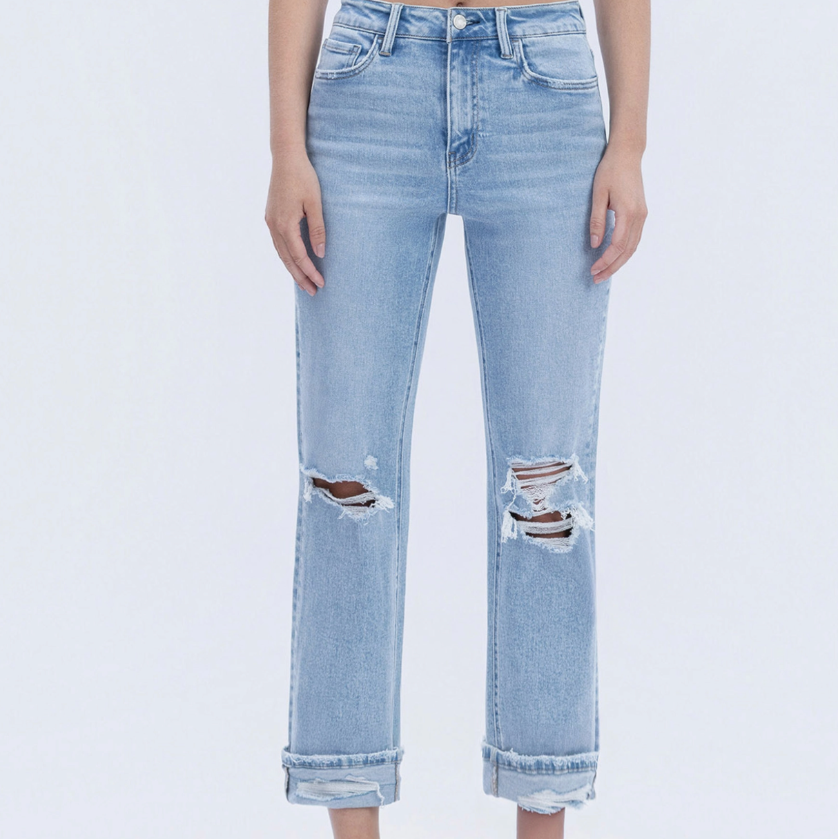 High Rise Double Cuffed Crop Straight Jeans