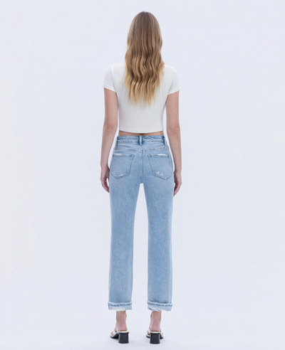 High Rise Double Cuffed Crop Straight Jeans