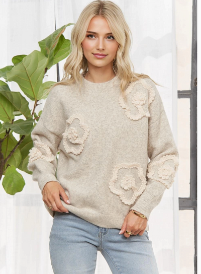 Floral Applique Knit Sweater