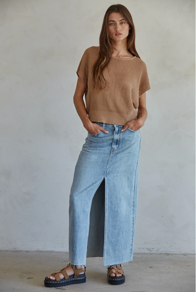 Knit Sweater Top in Brown