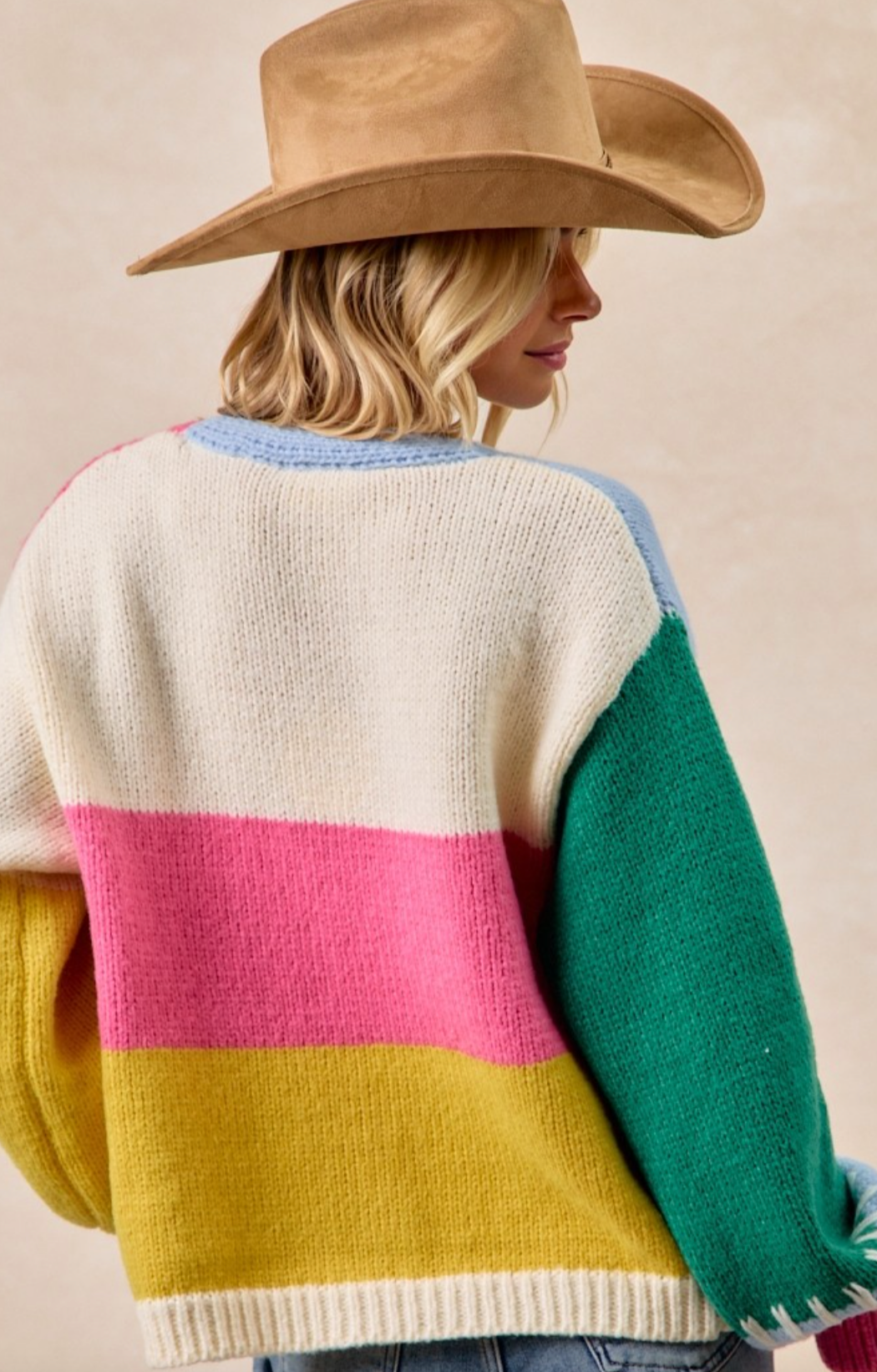 Color Block Sweater Open Cardigan