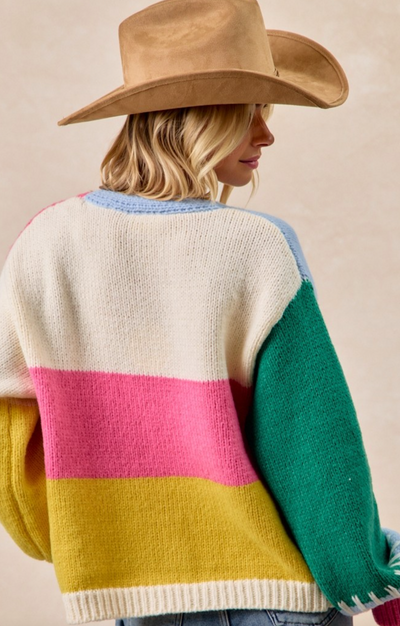 Color Block Sweater Open Cardigan