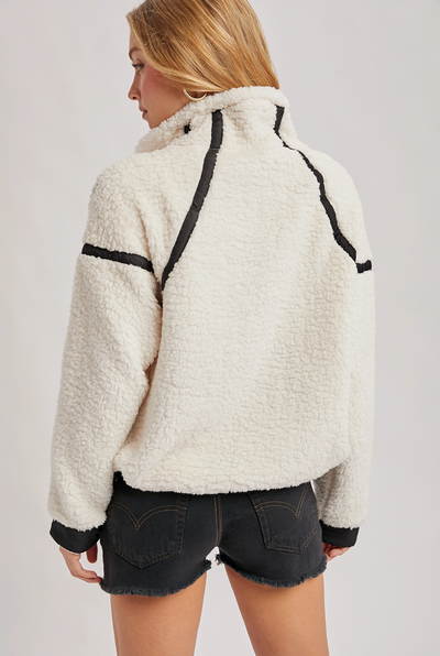 Half Zip Contrast Sherpa Fleece Top with Pockets