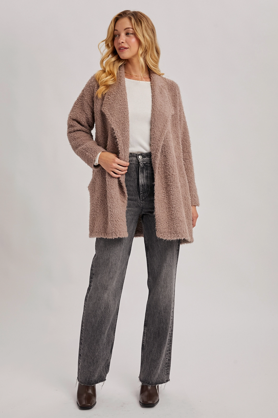 Soft Fuzzy Drape Front Cardigan