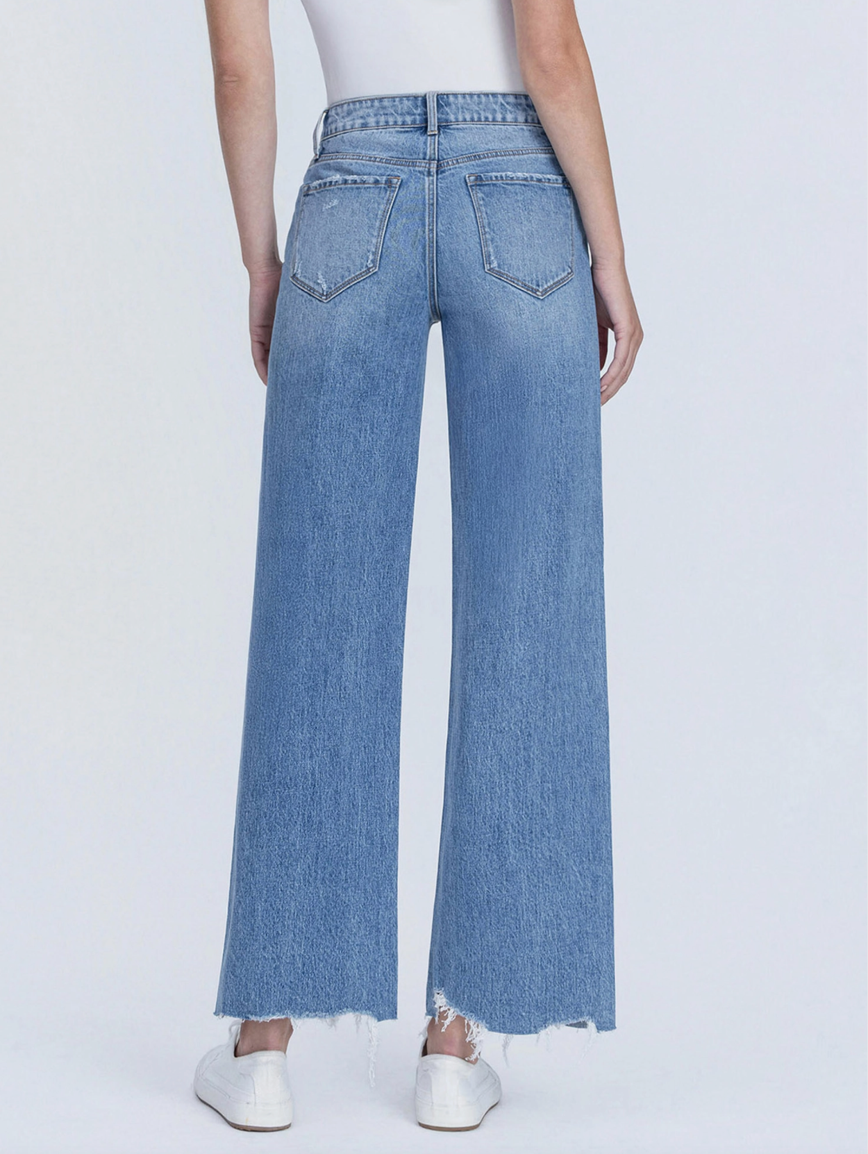 High Rise Clean Cut Hem W Destruction Wide Jeans