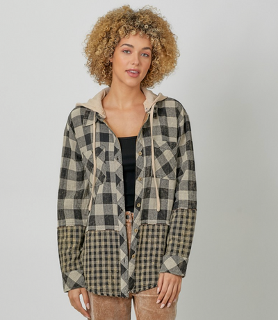 Checkered Hooded Button Up