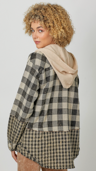 Checkered Hooded Button Up