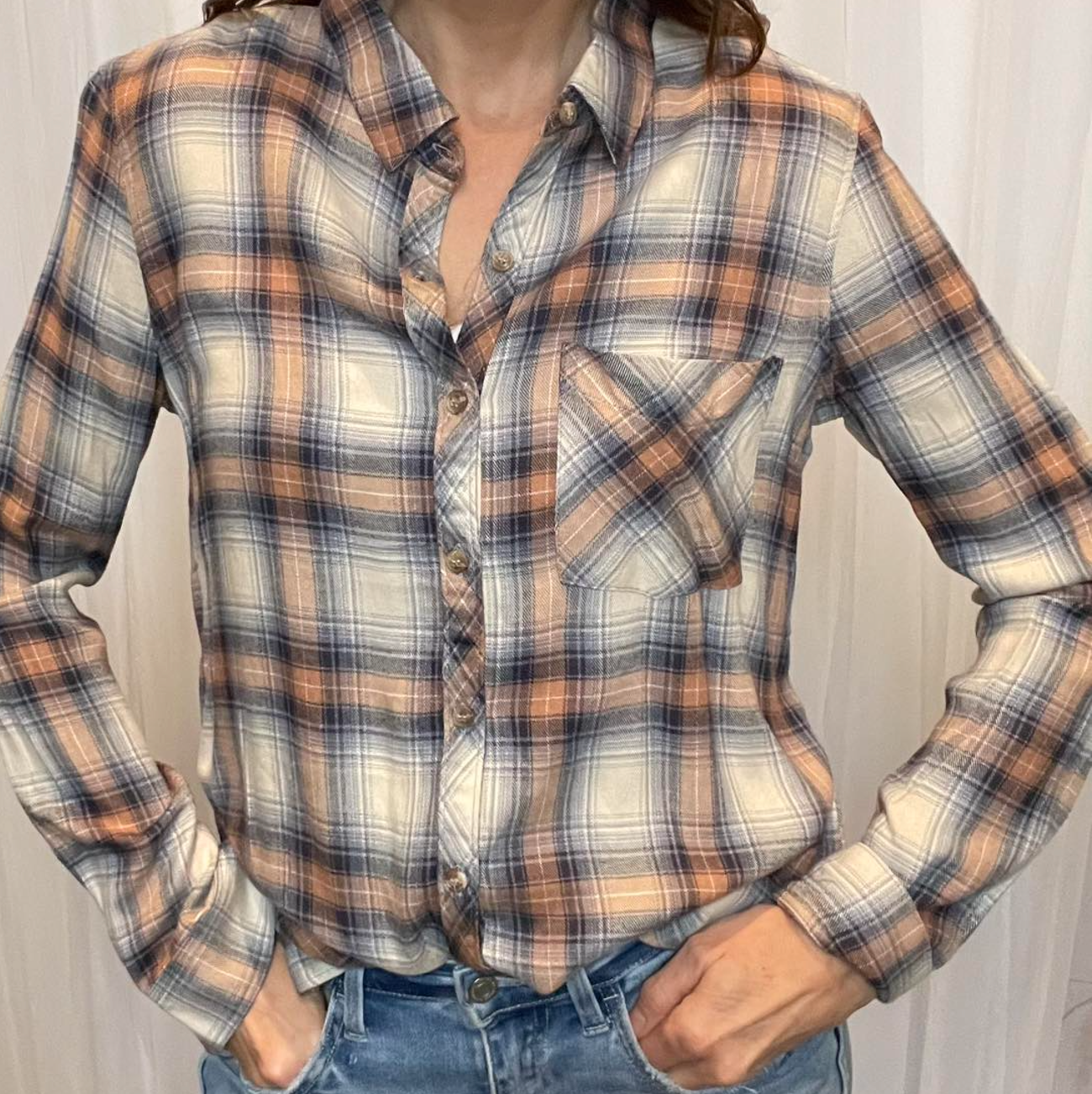 Classic Denim Orange Flannel Shirt