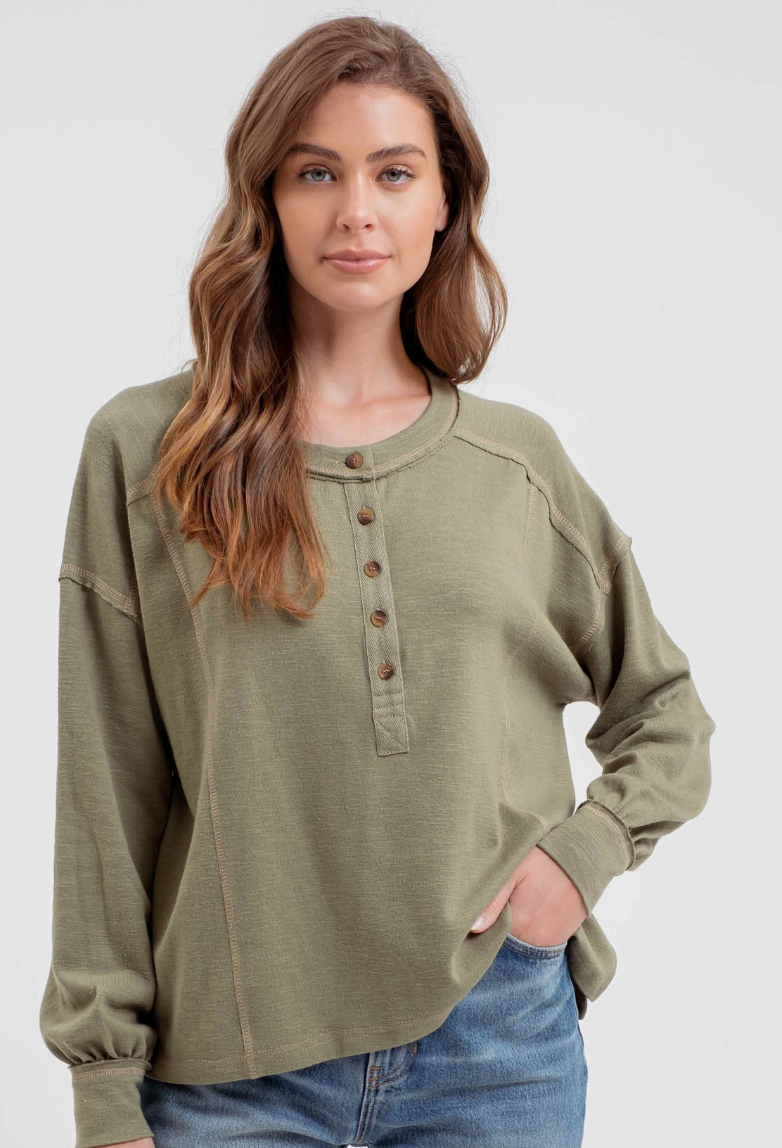 Contrast Stitch Long Sleeve Henley