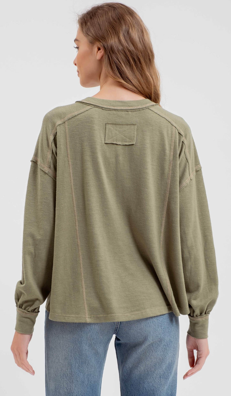 Contrast Stitch Long Sleeve Henley